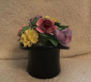 Vintage Royal Adderley Bone China Flowers in a Black Top Hat 4