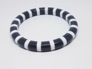 Stripped Grey And White Vintage Plastic Bangle Bracelet Colorful Costume Jewelry