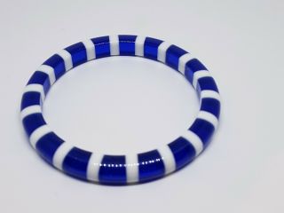 Stripped Blue And White Vintage Plastic Bangle Bracelet Colorful Costume Jewelry