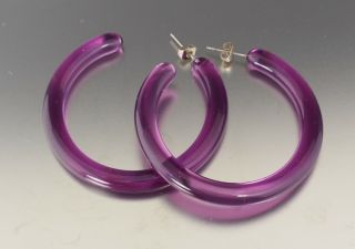 Vintage 60’s Purple Plastic Lucite Pierced Hoop Earrings