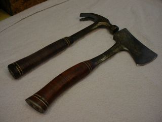 Vintage Tools.  2 Estwing Hatchet & Hammer Leather Handles