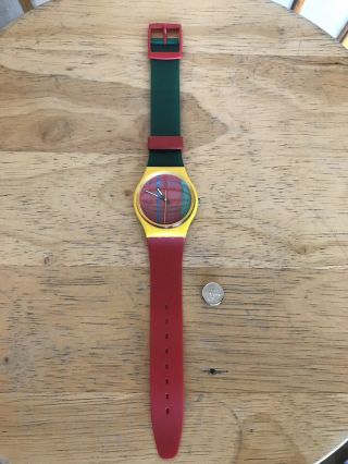 Vintage Swiss Swatch Watch Plaid Pattern Green Red Yellow Hipster 2