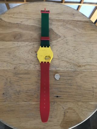 Vintage Swiss Swatch Watch Plaid Pattern Green Red Yellow Hipster 3