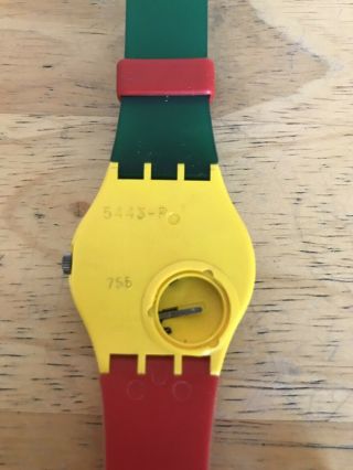 Vintage Swiss Swatch Watch Plaid Pattern Green Red Yellow Hipster 4
