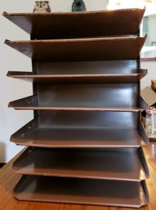 Vintage Brown Metal Industrial Lit - Ning 7 Tier Paper File Desk Wall Organizer