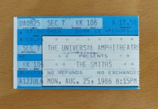 The Smiths “the Queen Is Dead” Vintage 1986 Ticket Stub Los Angeles Morrissey