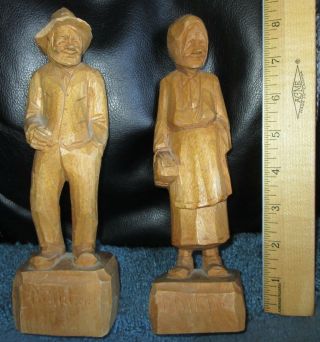 Two Vintage Hand Carved Wood Folk Art Wooden Quebec Figurine Tooled French