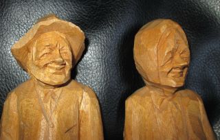 Two Vintage HAND CARVED Wood FOLK ART Wooden Quebec Figurine Tooled French 4