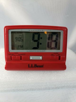 Vintage L.  L.  Bean Night Finder Travel Alarm Clock - Red -