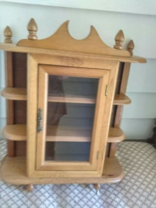 Vintage Wood 16 " Curio Cabinet / Display Case - Wall Hanging Or Table Top