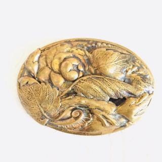 Vtg Art Nouveau Pressed Brass Floral Flower Pin Brooch Sash Goldtone Domed Dap