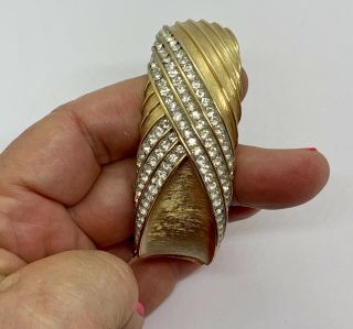 Gorgeous Vintage Signed Trifari Wide Clear Rhinestone Brush Gold Hinged Bracelet