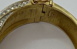 Gorgeous Vintage Signed Trifari Wide Clear Rhinestone Brush Gold Hinged Bracelet 7