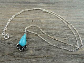Vtg Old Pawn Navajo Signed Sterling Silver Turquoise Pendant Chain Necklace 18 "