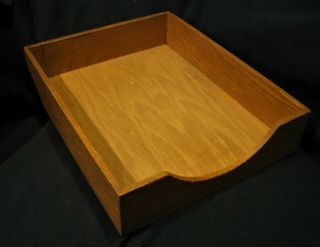 Vintage Desk Top Paper Tray In Out Box Light Oak Wood Dovetailed Corners - Usa