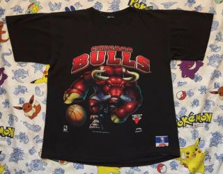 Vintage 90s Chicago Bulls Big Logo Graphic Tee Shirt Jordan Pippen Rodman M/l