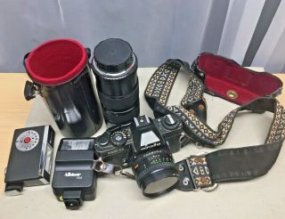 Vintage 35mm Minolta Xd 11 Camera With Accessories And Leather Carrying Bag