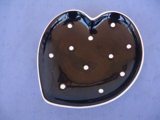 Vintage Diana Australian Pottery Polka Dot Spotted Black Heart Dish