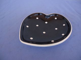 vintage diana Australian pottery polka dot spotted black heart dish 2