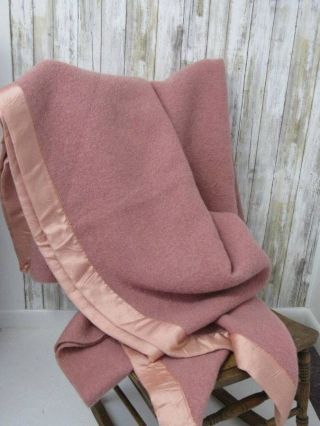 Vintage 100 Wool Blanket Full Satin Binding Welwyn By Nashua Mauve Dusty Rose