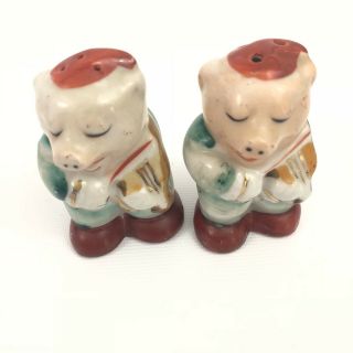 Vintage French Pigs With A Violin Salt And Pepper Shakers Made In Occupied Japan