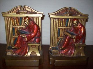 1920 Vintage " Monk In Library " Bookends By L.  V.  Aronson