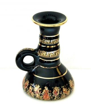 Vintage Greek Mythology 24k Gold Black Hand Made Art Pottery Vase
