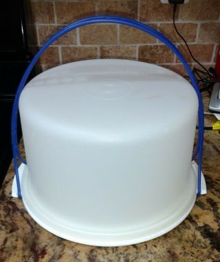 Vintage Tupperware 3 Piece White And Blue Cake Pie Carrier With Handle