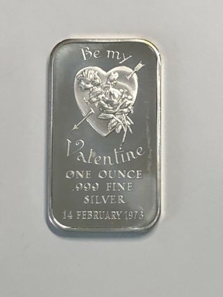 Vintage 1973 Be My Valentine 1 Ounce Oz.  999 Fine Silver Art Bar February 14