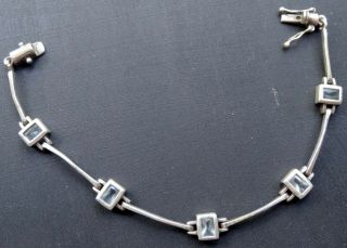 Vintage 925 Sterling Silver Geometric Clear Stone Modernist Chain Bracelet - R382