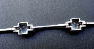 vintage 925 STERLING SILVER geometric clear stone modernist chain bracelet - R382 3