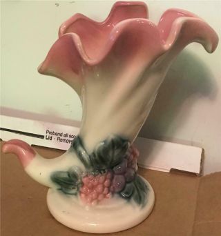 Vintage Hull Art Pottery 49 Grape Cornucopia 8 1/4 " Tall Vase