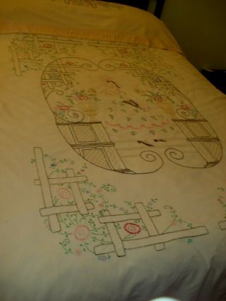 Vintage Southern Belle Hand Embroidered Summer Bedspread Coverlet Cotton 86 X 67