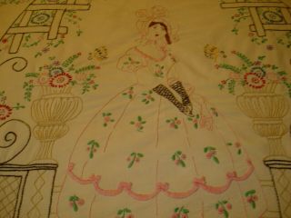 Vintage Southern Belle Hand Embroidered Summer Bedspread Coverlet Cotton 86 x 67 3
