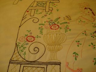 Vintage Southern Belle Hand Embroidered Summer Bedspread Coverlet Cotton 86 x 67 4