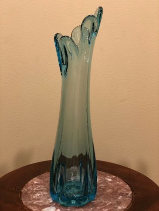Vintage Viking Blue Glass Swung Bud Vase 10 1/2 