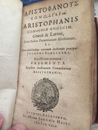 1624 Of Aristophanes In Greek And Latin Vellum Binding