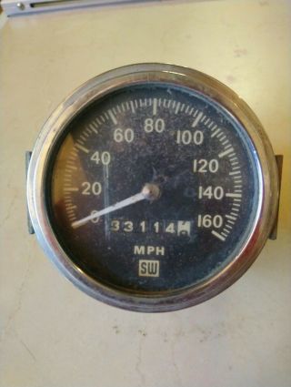 Vintage Sw Stewart Warner Speedometer Gauge 0 To 160 White Numbers Bracket