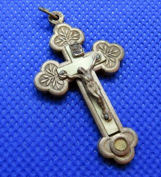 Vintage Saint F S Cabrini Reliquia Reliquary Cross Crucifix Pendant Relic Santa
