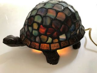 Vintage Tiffany Style Stained Glass Turtle Tortoise Accent Lamp Night Light