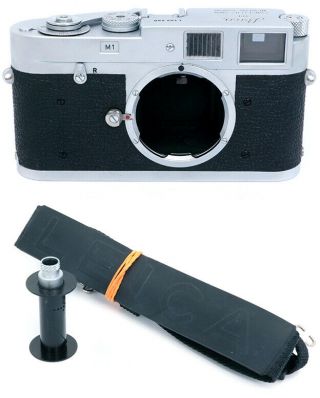 Leitz Leica M1 chrome body 1102288 with spool,  body cap and strap. 8