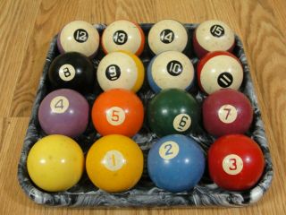 Vintage Billiard Pool Complete Ball Set Clay? Crazing Or Small Hairline Crack