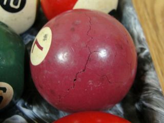 Vintage Billiard Pool Complete Ball Set Clay? Crazing or Small hairline crack 5