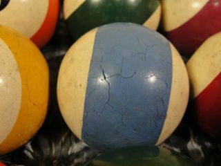 Vintage Billiard Pool Complete Ball Set Clay? Crazing or Small hairline crack 6