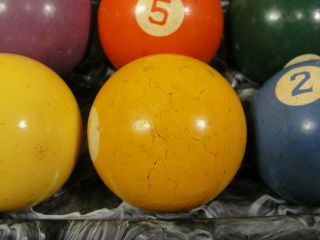 Vintage Billiard Pool Complete Ball Set Clay? Crazing or Small hairline crack 7