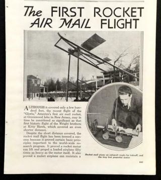 1st American Rocket Mail Flight 1936 " Gloria " Vintage Pictorial
