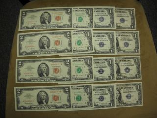 4 Vintage Cu $1.  00 Notes 1935 & 1957 Silver Certificate $1.  00 Barr Note $2.  00