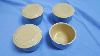 4 Vintage Hall Westinghouse Refrigerator Rectangle Covered Dishes Blue & Yellow
