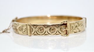 A Pretty Vintage Victorian Style 9ct Gold Metal Core Buckle Bangle 13520