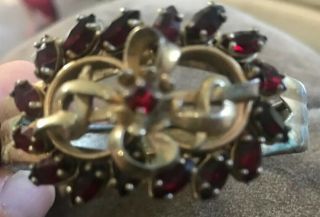 Vintage 1920s Art Deco Bracelet Brass And Ruby Rhinestones Knot Ribbon Gorgeous